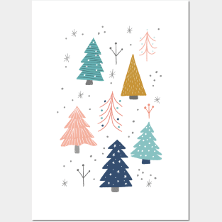 Winter Trees in Blue + Gold Posters and Art